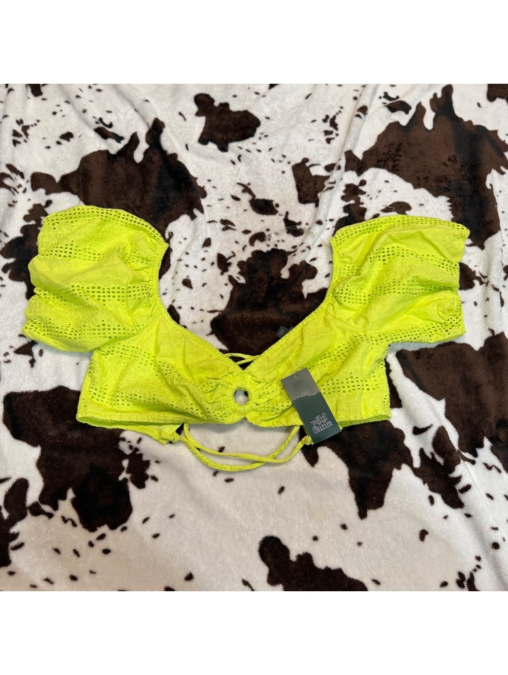 Wild Fable Neon‎ Lime Eyelet Puff Sleeve Crop Top NWT Medium Festival